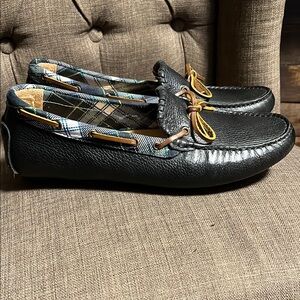 Jack Rogers Black Leather Plaid Trim Slip On Paxton Driving Loafer Men’s Size 9